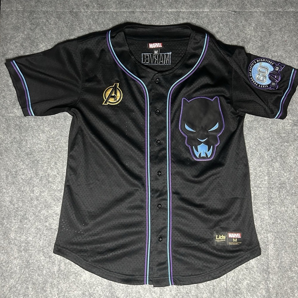 BLACK PANTHER AVENGERS T'CHALLA BASEBALL JERSEY LIDS MEN's MEDIUM 60TH STITCHED